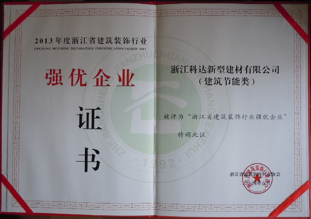 2013年度強(qiáng)優(yōu)企業(yè)證書(shū)